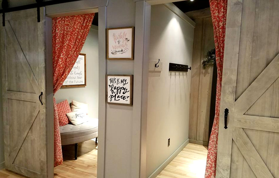 Clothing Boutique dressing room barn doors in the same Greystone color